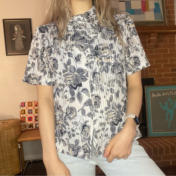 Vintage 60s 70s Graff Californiawear Rose Floral Tie Neck Pussy Bow Ribb… - Picture 4 of 16